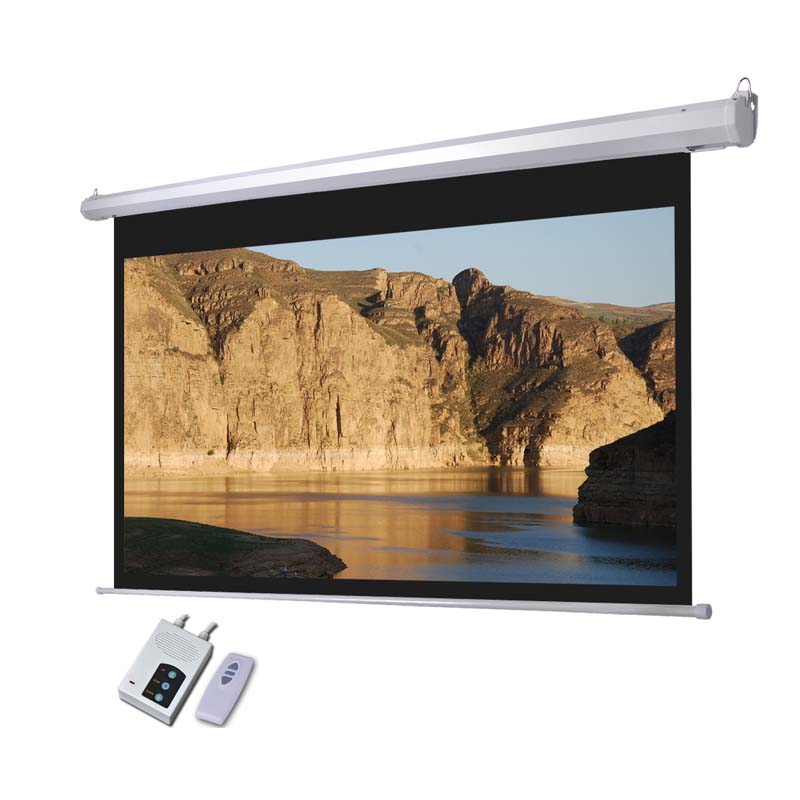Matte White Fabric Projection Electric Remote Control Motorised Projector Screen For Home Theater